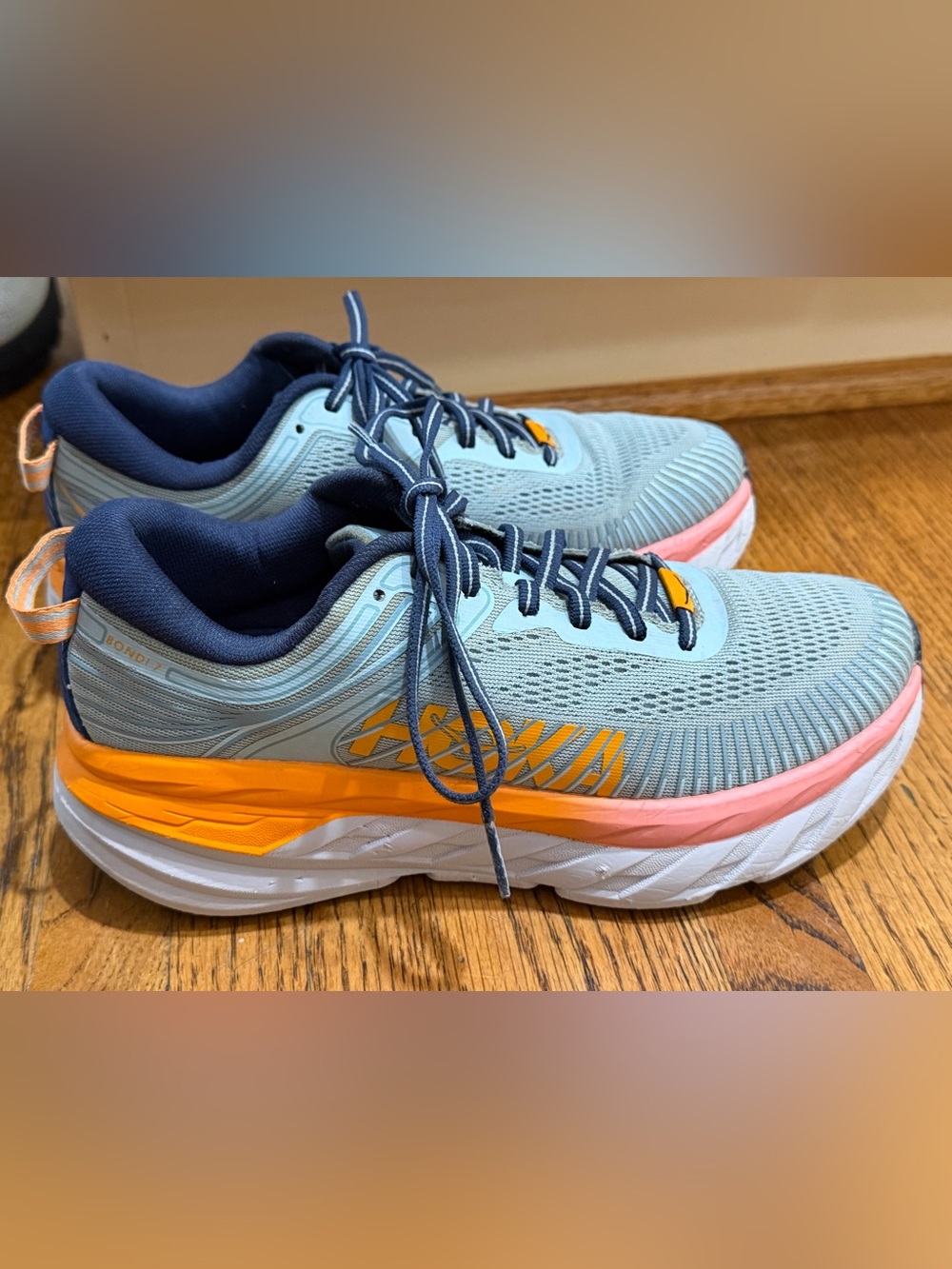 Hoka Bondi 7 Women's Blue, Orange, White & Pink Sneakers Sz 7